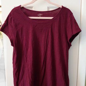 Ann Taylor Loft Burgundy Embroidered Top